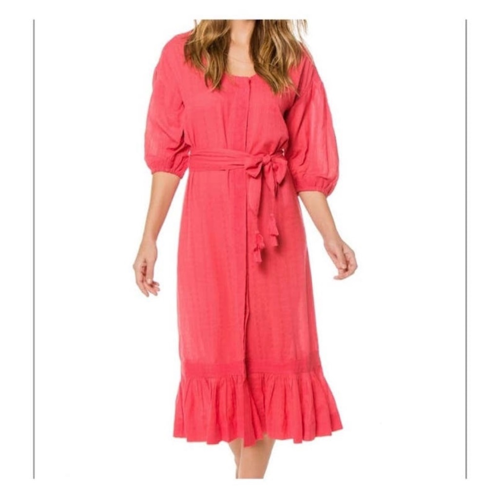 Womens Coral Midi Dress With Tie Waist